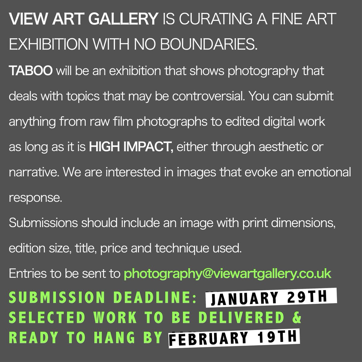WHAT DOES TABOO MEAN TO YOU? 

We realised that the deadline was too short to really explore this topic, we've extended to the end of January! 

#photographycompetition #taboo #calltoartists #Bristolphotography