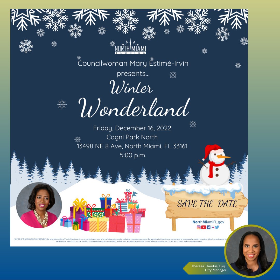 The City of North Miami’s Winter Wonderland is back. 

Join us on Friday, December 16, 2022, beginning at 5 PM, at Cagni Park North.
.
.
.
.
#Get2NoMi #TreeLighting #LightUpNorthMiami #cmtherilus #cityofnorthmiami #northmiami #citymanager