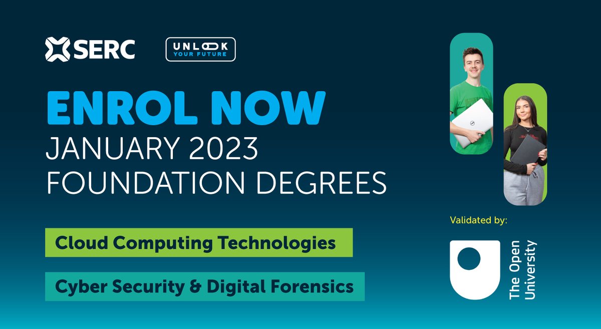 Our friends at <a href="/S_ERC/">South Eastern Regional College</a> have <a href="/OpenUniversity/">The Open University</a>-validated foundation degree courses in Cloud Computing and Cyber Security. Students can now enrol for the foundation degree courses at Bangor, Downpatrick &amp; Lisburn campuses starting in January 2023! Apply here: ow.ly/bAvw50LQWfF