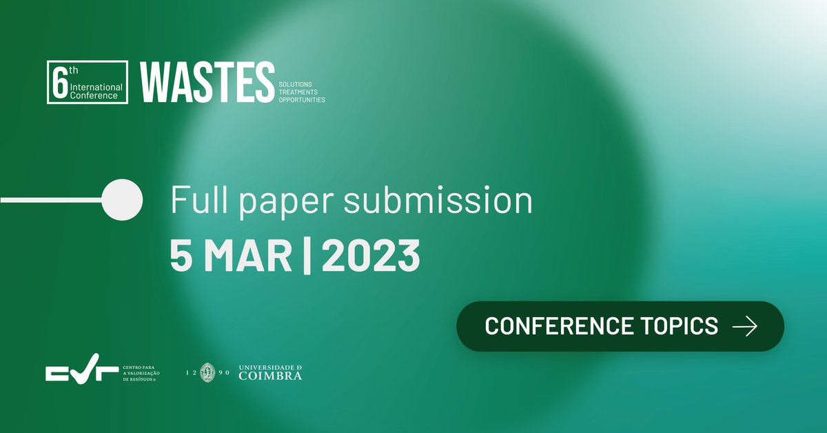 WASTES is back in 2023 and offers two distinct options of paper submission: Full paper or Short paper. 

Authors must indicate the theme(s) of the paper according to the conference topics. 

See all the topics ➡️ wastes2023.org/conference/#to…

#wastes2023 #wastes