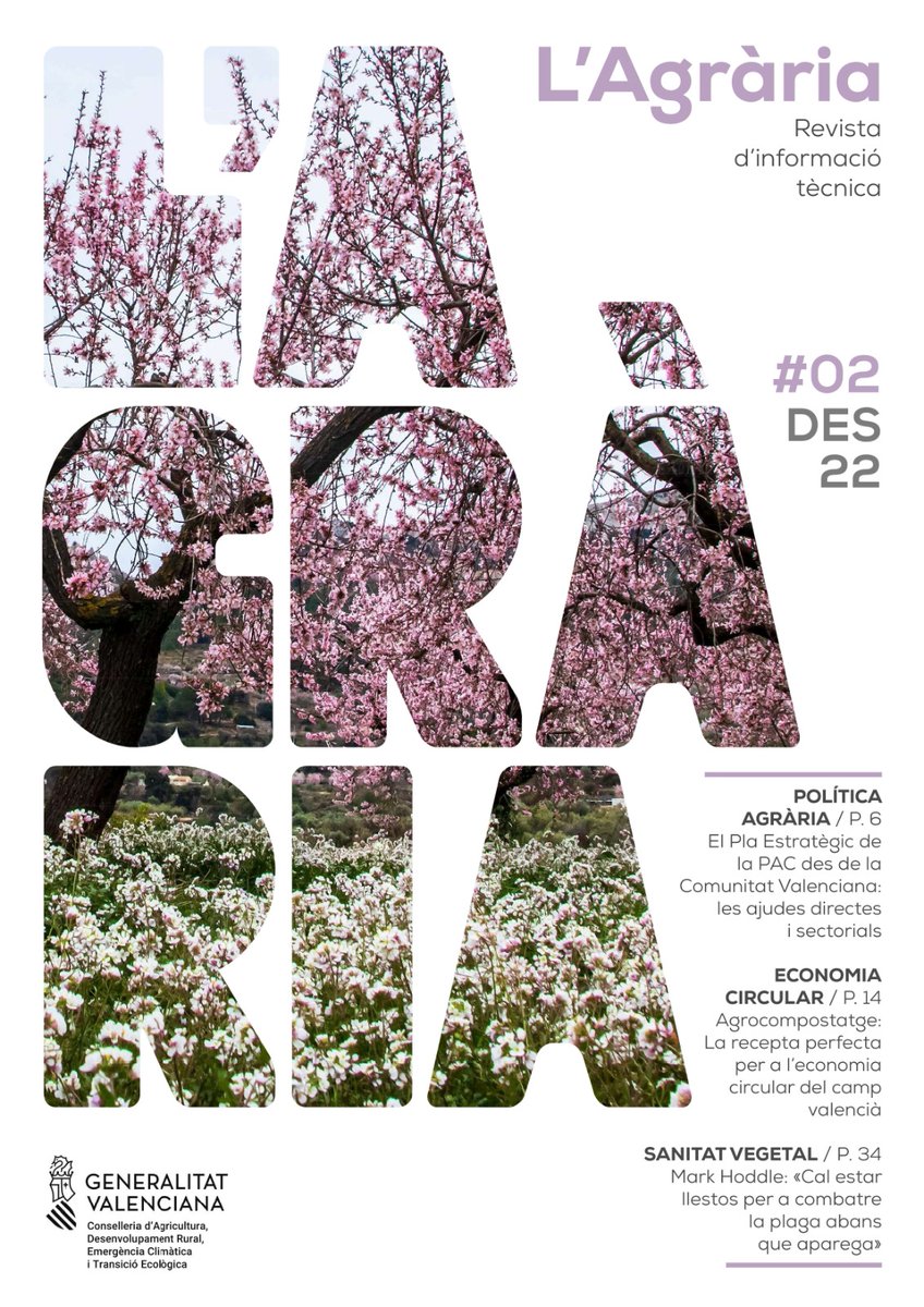 GVAagricultura's tweet photo. 📗Ja està ací la segona edició de la Revista L'Agrària.

📰Novetats de l'agricultura valenciana, qüestions de la nova PAC, intel·ligència artificial, innovació, sanitat vegetal, producció agroecològica, i molt més.

📲Consulta-la: https://t.co/CXgSS6Ntcn https://t.co/6mM2xyaMi5