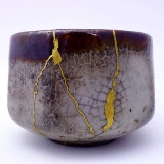 jhalifax's tweet photo. The “golden repair” is not hidden. It shows a vessel’s undisguised damage, combining ordinary stuff &amp; precious metals to repair the brokenness. but not hiding it. This is how transformation happens by incorporating the suffering into a stronger material, the material of goodness. https://t.co/gGM4DVFpkR
