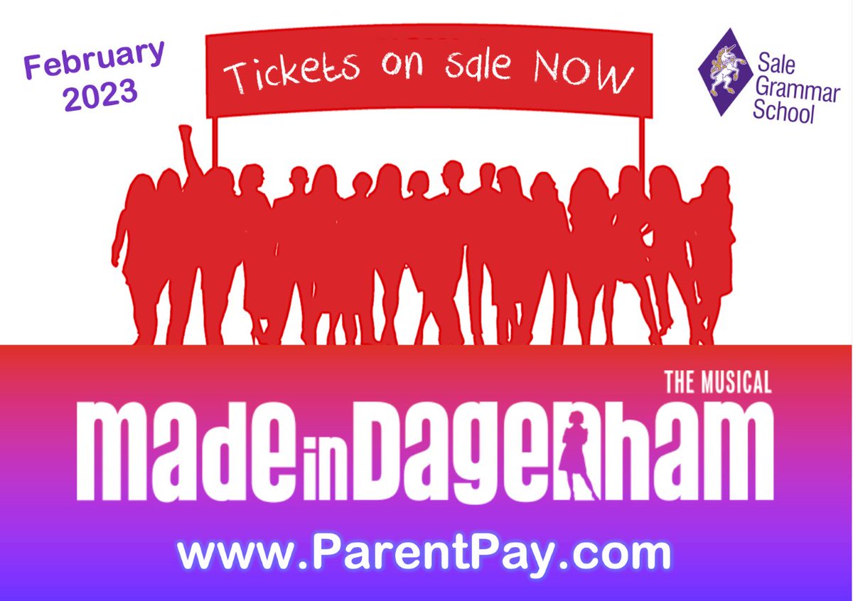 Tickets for #MadeInDagenham are on general sale now. Visit ParentPay.com to buy your tickets today!
