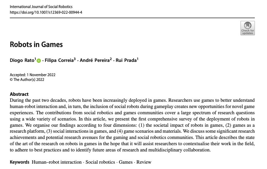 PipzCorreiaz's tweet photo. I am excited to share a work that started 2 years ago with @ratuspro @AAbelhopereira and R. Prada and finally got published!

It's a literature review on #Robots in #Games. https://t.co/K15A2wEv3Q