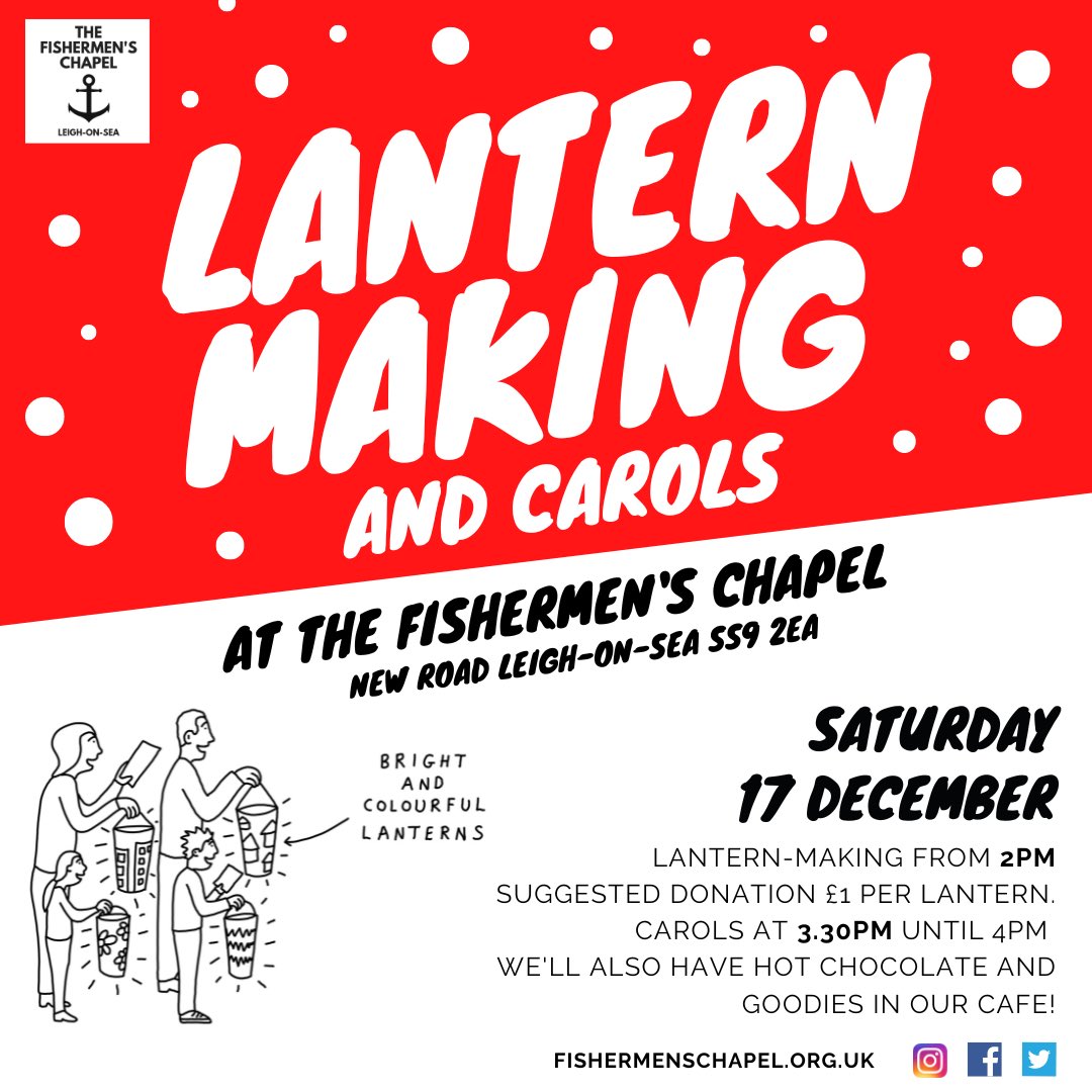 Lantern-making and carols - this Saturday at the Chapel. 2-4, with carols at 3.30. A great event for families. Refreshments served in our cafe.