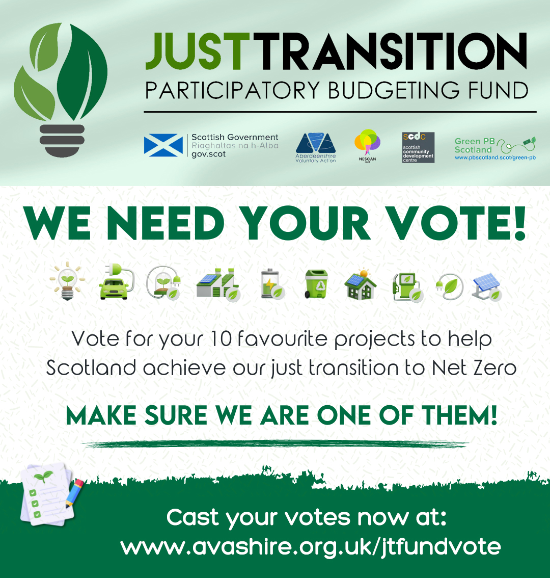 Skene Parish Church needs your vote! @scotgov have given £1M to support projects that are working on #NetZero (Just Transition Participatory Budgeting Fund). #Aberdeenshire Click here to vote now - avashire.org.uk/jtfundvote @NescanHub #JTPBFund