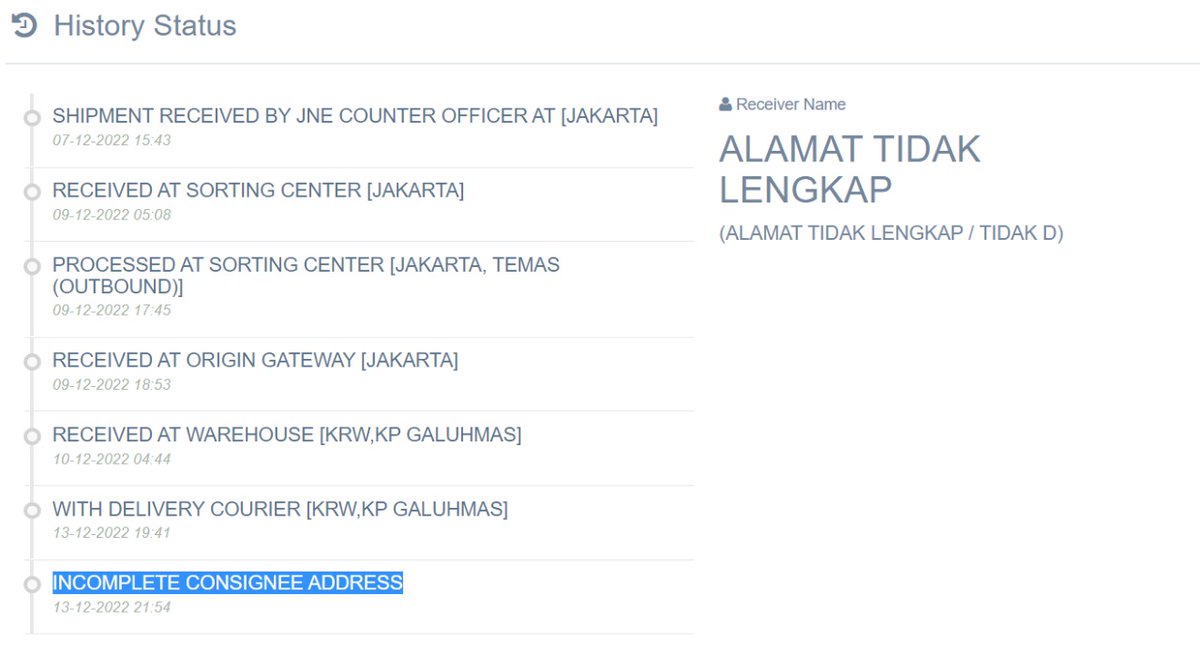 izols's tweet photo. @JNECare Selamat sore, kenapa keterangannya alamat tidak lengkap ya? Padahal pemesanan menggunakan shopee dg alamat lengkap. Tolong difollow up. https://t.co/Qut25KxfZN