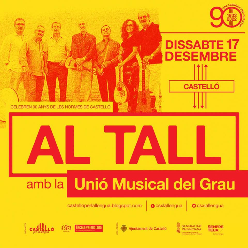 UnioMusicalGrau's tweet photo. Recordeu que este dissabte 17 de desembre a les 19h estarem al Recinte de Fires i Mercats de Castelló  en un concert en què tindrem el goig de tocar amb Al Tall després de quasi 10 anys de la seua dissolució. Serà una fita absolutament excepcional! #NormesDeCastelló @csxlallengua https://t.co/PyjYFP3gCO