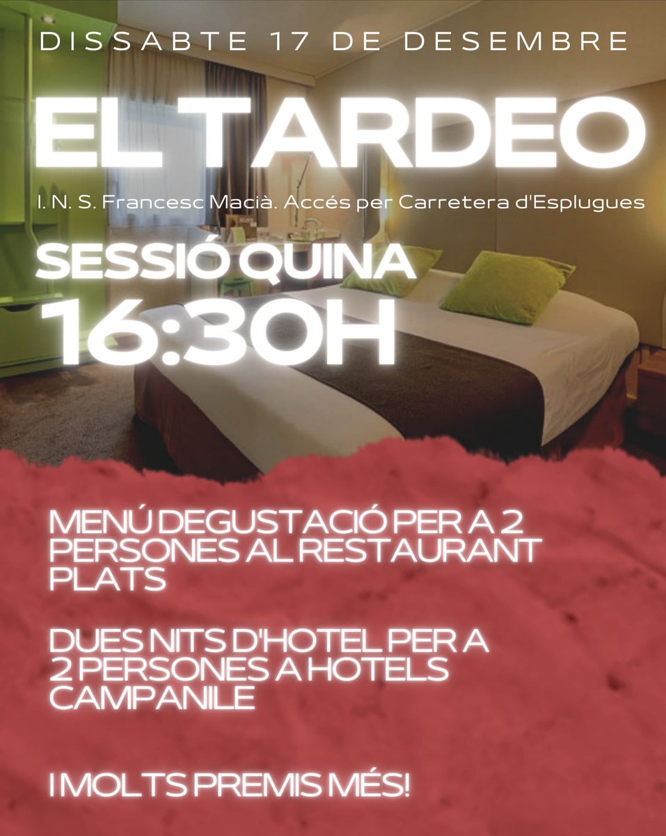 ⚡️ El TARDEO, amigues, esa hora tan rica en la que lo mismo te puedes echar la siesta que echarte un gintonic jugando unos cartones en #LaQuina, donde, además, podrás ganar estos premiazos cortesía de <a href="/PlatsCornella/">Restaurant Plats</a> y de <a href="/CampanileSpain/">Campanile Hotels Spain</a>. 🏨

🔗 Link a la bio!! 
#QuinaActitud