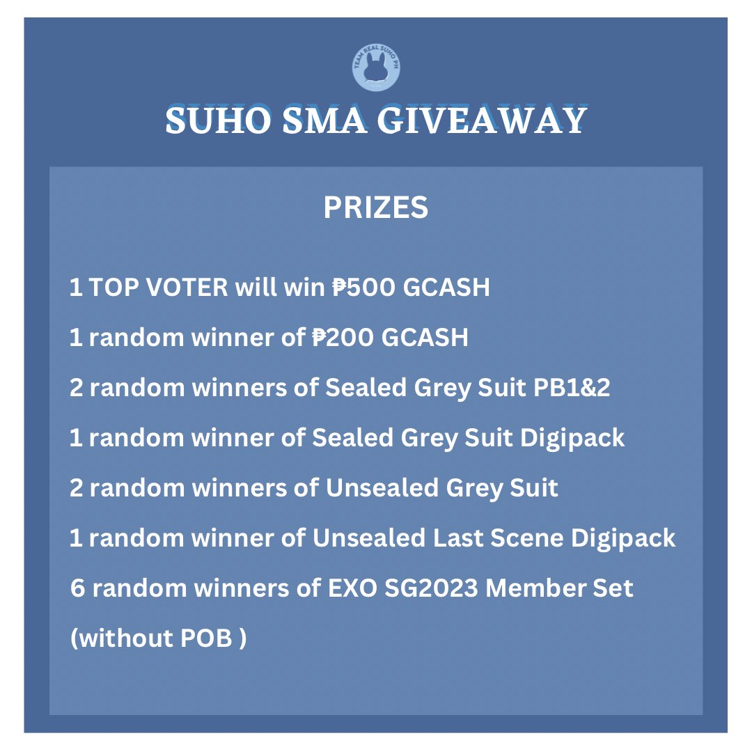 teamrealSUHO's tweet photo. SUHO SMA GIVEAWAY! 

Please see mechanics in the thread below ☺️🐰

*Prizes are for Phixos, but Intl fans are free to join and win for their Phixo friends.

 #SUHO #수호 #SMA @weareoneEXO https://t.co/1vRPK1L9Rc