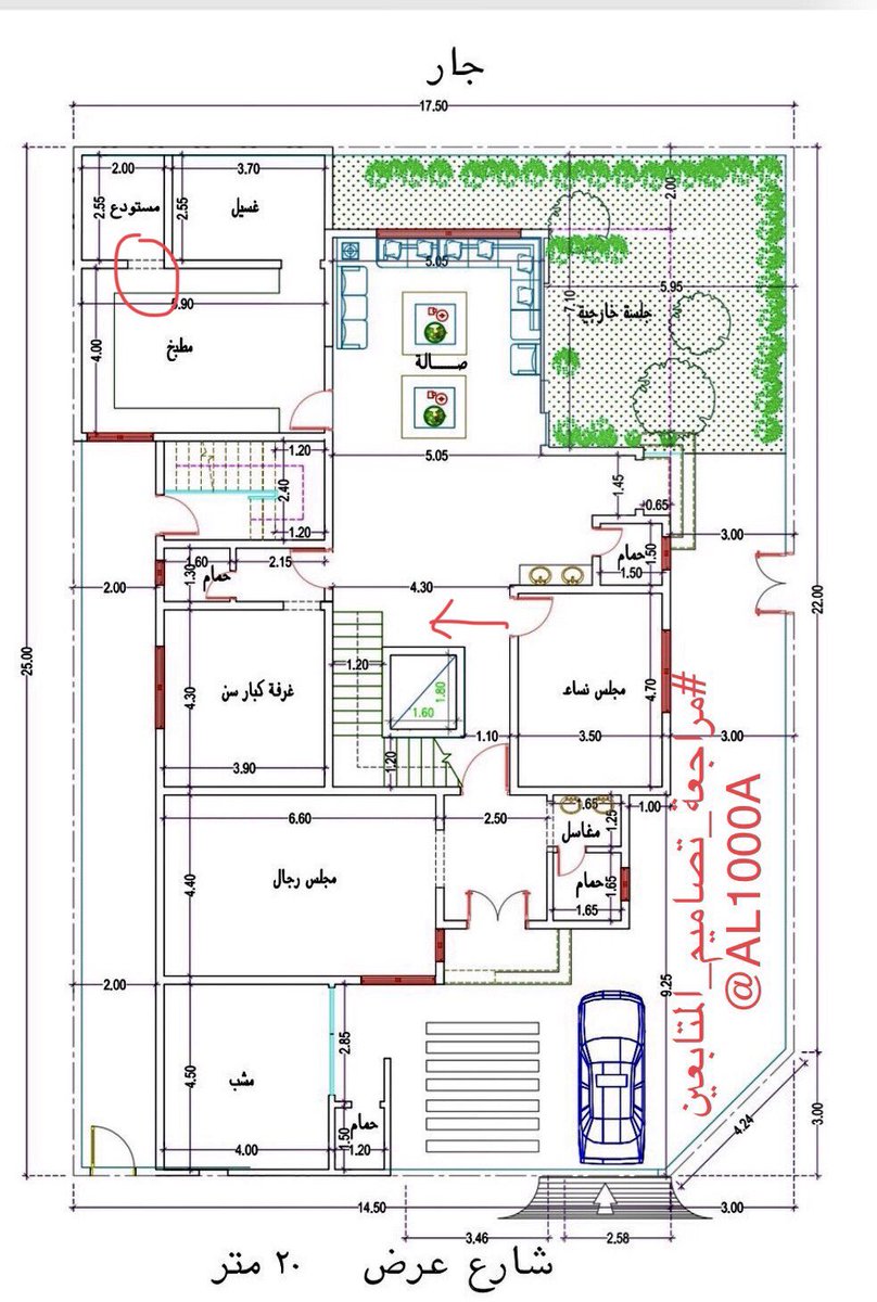 architect_abd's tweet photo. @AL1000A ⭕️باب مجلس النساء بجوار المصعد وامام الدرج سبب في عدم توفراريحيةرب الاسرة اثناء الصعود او النزول 
⭕️باب المطبخ امام الصالة
⭕️مدخل الغسيل من داخل المطبخ❌
⭕️دولاب المطبخ متعارض مع مدخل المستودع❌
⭕️المغاسل مكشوفةببهو المدخل 
⭕️عرض الدرج لايقل عن 125سم
⭕️عرض مجلس النساء لايقل عن 4م https://t.co/hHsWue5KRR