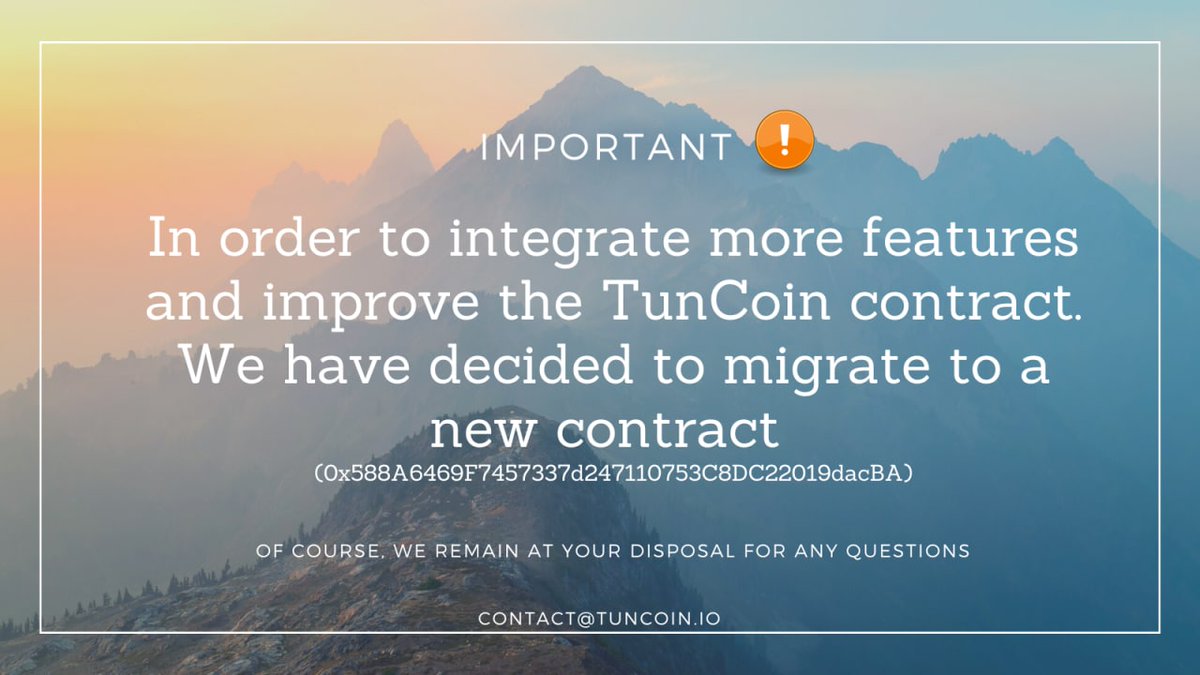 TunCoin_Offi's tweet photo. We are migrating to a new contract in view of our development.
join the movement!
#TunCoin #bscscan #BinanceSmartChain https://t.co/8v9tN41y9F