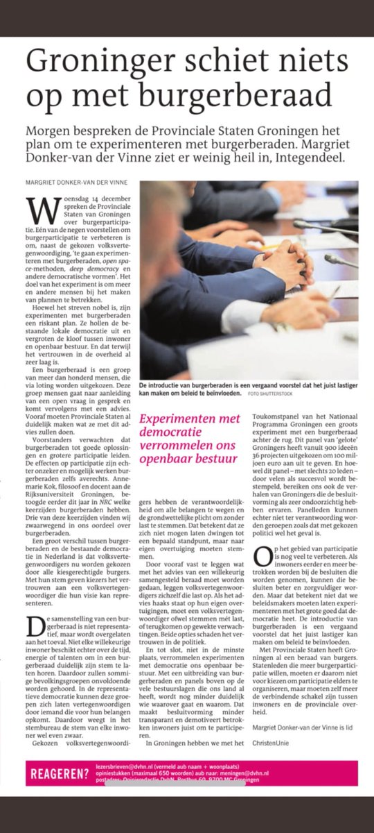 MargrietDonker's tweet photo. Tijdens de vergadering van @PS_Groningen is ons #amendement aangenomen. In @provgroningen gaan we niet experimenteren met #burgerberaden/ #burgerpanels. We versterken de #representatieve #democratie door zelf als statenlid de verbindende schakel te zijn tussen burgers-provincie https://t.co/yWdb5xn2fL