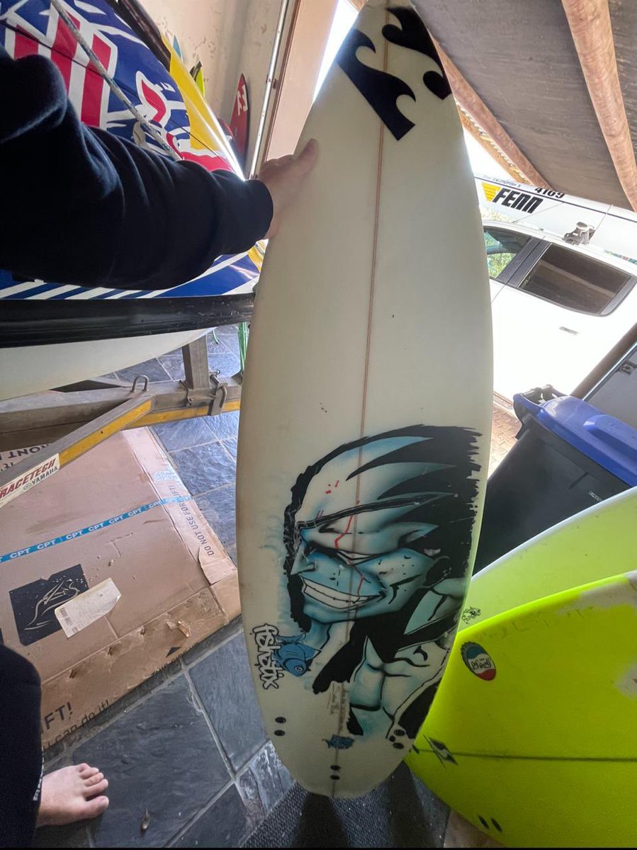 danestaples's tweet photo. @lucatucconi My board design when I was a 15 year old grom bru 😂 Kenpachi always been my favorite and damn I’m loving this arc https://t.co/a4AJt7w48h