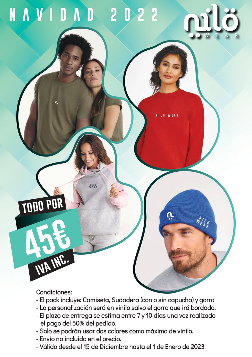 ⚠️PROMOCIÓN⚠️

¡Estas navidades crea tu conjunto personalizado de 𝗖𝗮𝗺𝗶𝘀𝗲𝘁𝗮 + 𝗦𝘂𝗱𝗮𝗱𝗲𝗿𝗮 + 𝗚𝗼𝗿𝗿𝗼  por solo 45€! 😋🎅🏼

Aprovecha esta oportunidad para mejorar tu marca personal, si estas interesado puedes contactarnos por MD.

Se agradece difusion.💙🔁