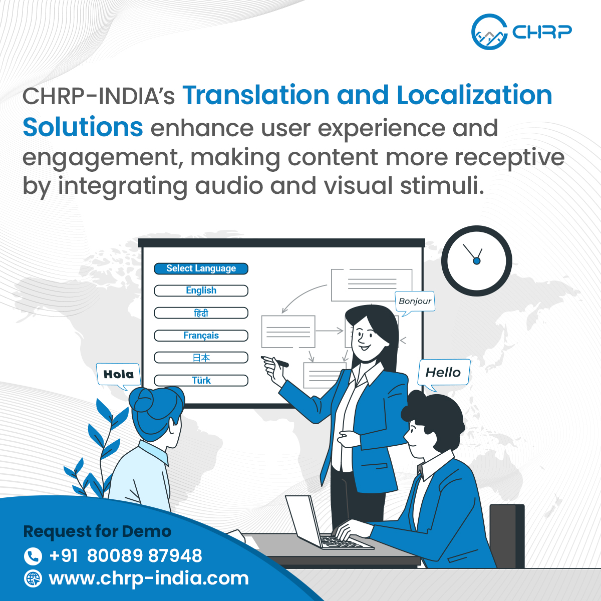 ChrpIndia's tweet photo. CHRP-INDIA’s Translation and Localization Solutions enhance user experience and engagement, making content more receptive and available by integrating audio and visual stimuli.

Visit: https://t.co/rBWPzGM4pI
Email: reach@chrp-india.com
Contact: +91 8008987948

#tranlsating https://t.co/ZBbWo1dZRT