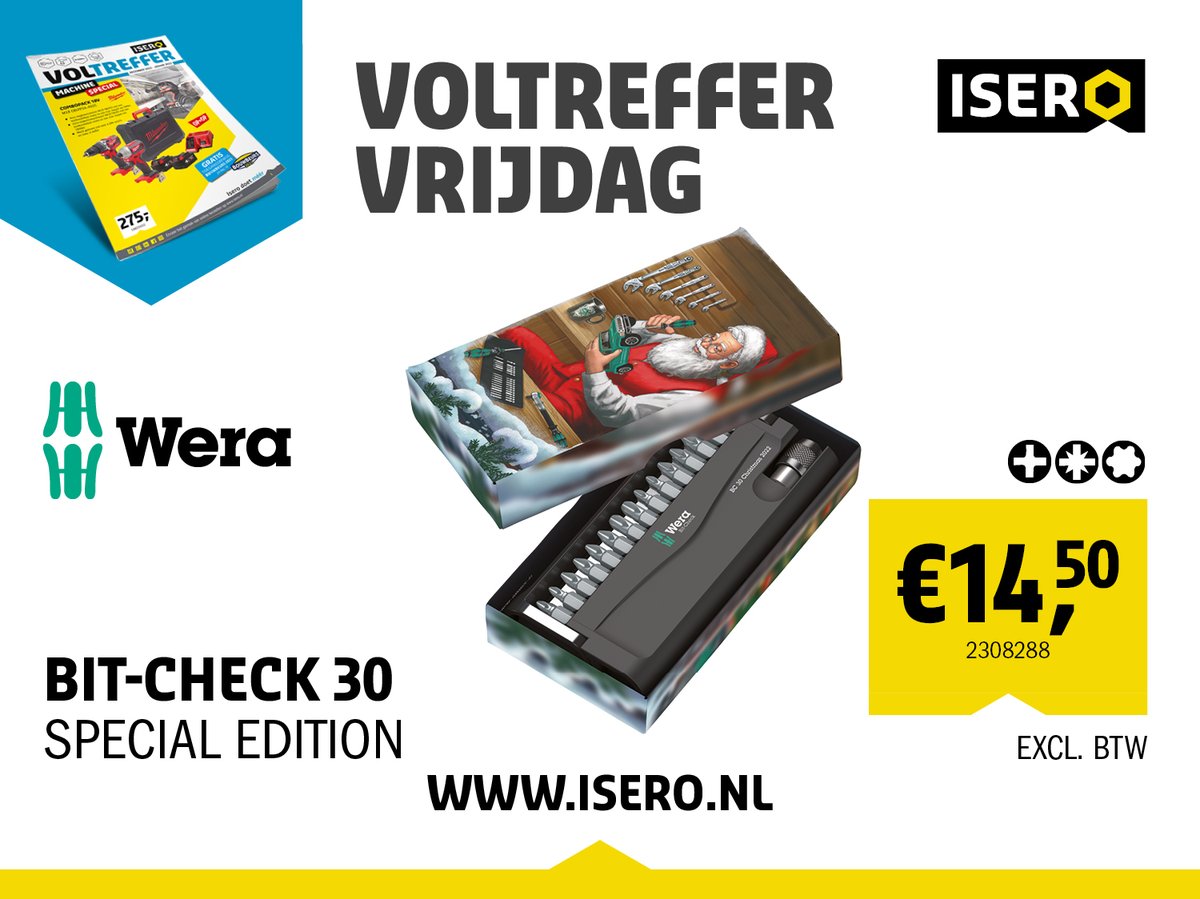 Voltreffer Vrijdag!

Special Edition 2022 Wera Bit-check 30, met o.a. 29 harde bits en universele bithouder met snelwisselfunctie 👌🎅

Meer info of direct bestellen:
➡️ bit.ly/3HCJhiC ⬅️