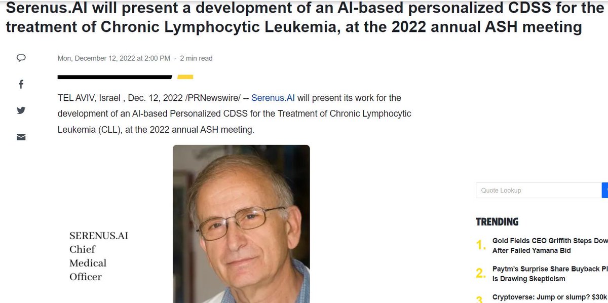 Another feature of Serenus.AI's (serenusai.com) important partnership with J-C Health Care Ltd Israel is the aim to improve outcomes for patients living with Chronic Lymphocytic Leukemia (CLL).