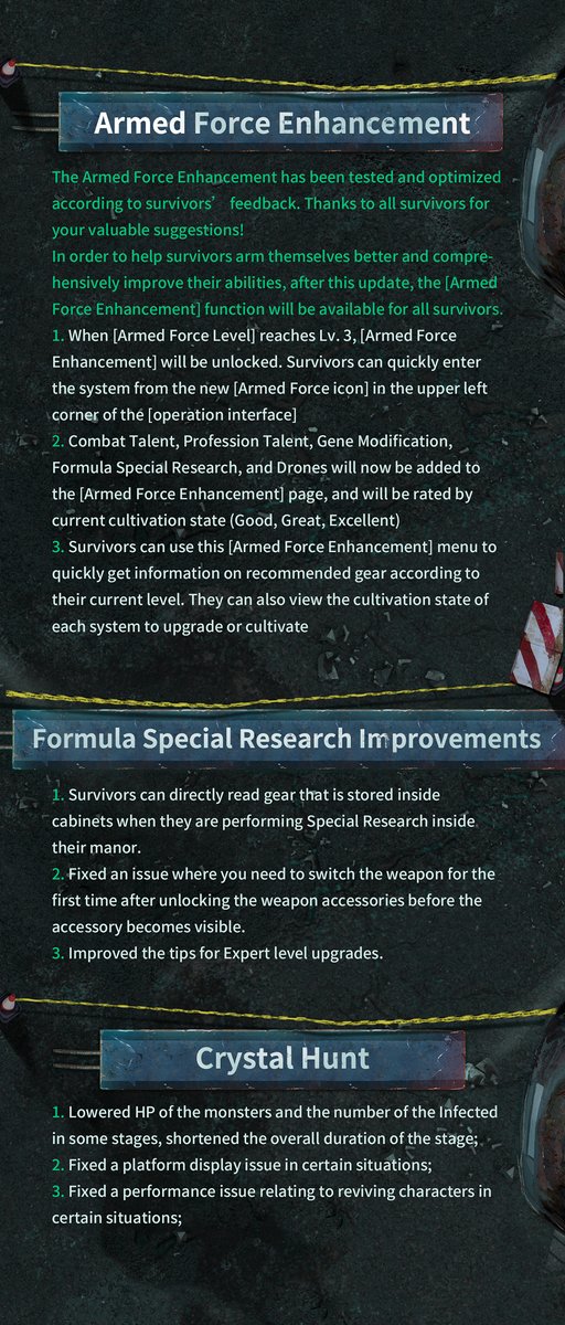 LifeAfter_en's tweet photo. #LifeAfter
#UpdateNote
Dear Survivors, This is Radio 101 transmitting across all AM frequencies, calling all survivors. To ensure a better game experience, we are performing an update on 12/16!
📌SEA & AU Server
8:00 -8:30 (UTC+8)
📌NA Server
16:30-17:00 (UTC+8) https://t.co/0mYCirN5tw
