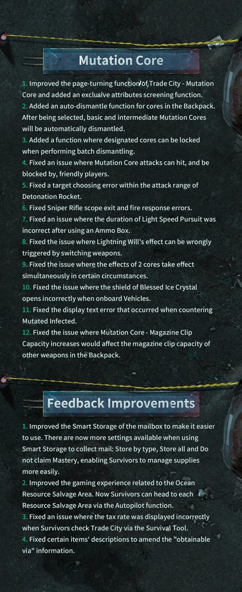 LifeAfter_en's tweet photo. #LifeAfter
#UpdateNote
Dear Survivors, This is Radio 101 transmitting across all AM frequencies, calling all survivors. To ensure a better game experience, we are performing an update on 12/16!
📌SEA & AU Server
8:00 -8:30 (UTC+8)
📌NA Server
16:30-17:00 (UTC+8) https://t.co/0mYCirN5tw