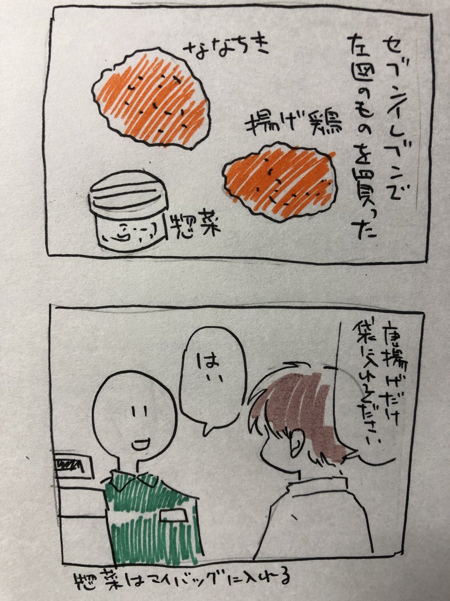 落書き4コマ漫画 セブンイレブンの揚げ鶏のジャンルがよくわからない 