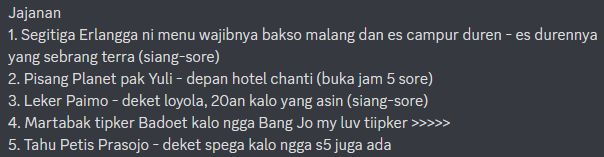 bukanunniv's tweet photo. Karena aku baik, aku bagi list rekomendasi makan di Semarang yang biasa aku kasi ke temen2ku, jajananya sih minimal coba pisang planet @S_AshelJKT48 https://t.co/MZLSK7tYdg