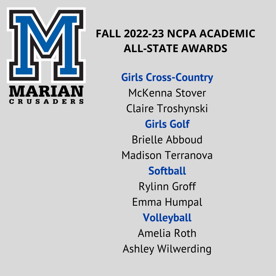 Congrats to Marian Volleyball student-athletes Amelia Roth &amp; Ashley Wilwerding on this nice honor!! 