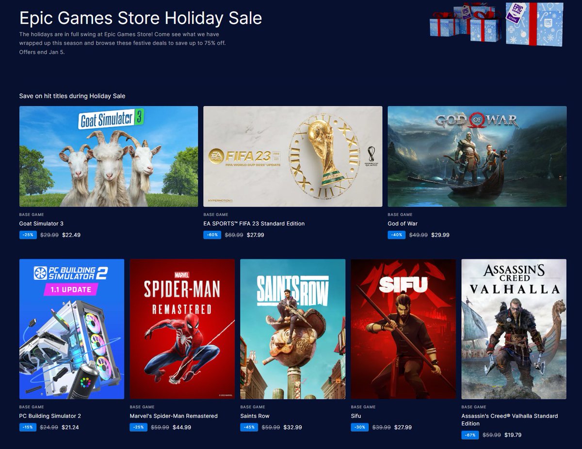 Wario64 on Twitter "Epic Games Store Holiday Sale (includes unlimited