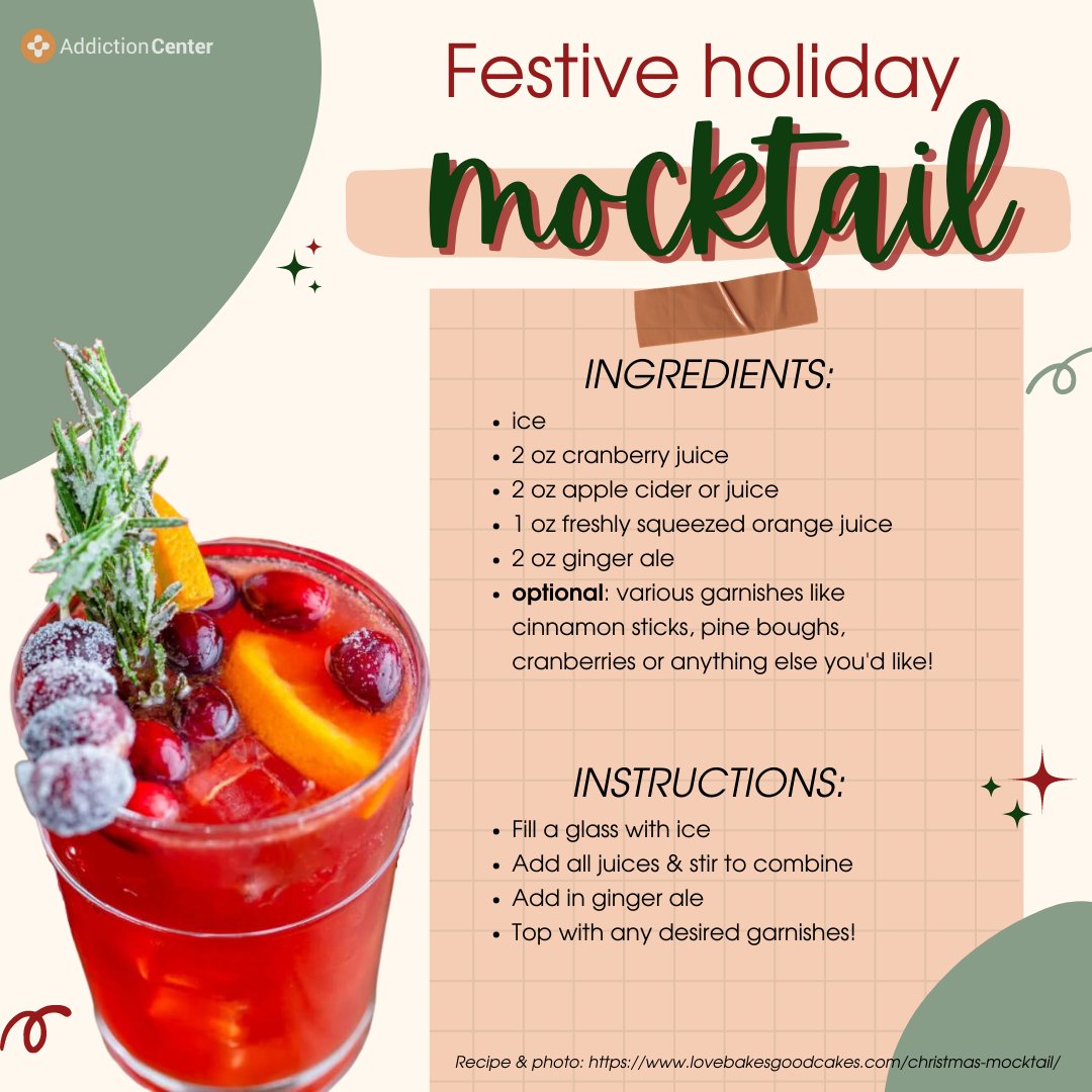 Check out this fun &amp; festive mocktail recipe that EVERYONE can enjoy. Just because there is no alcohol doesn’t mean you can’t celebrate the season with a special drink!

#festive #holidaymocktail #soberfun #happyholidays #selflove #addictioncenter
