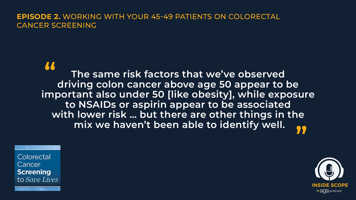 AmerGastroAssn's tweet photo. #GITwitter β in episode 2 of our #InsideScope season on #ColonCancer, Drs. David Lieberman & @ChykeDoubeni are joined by @samirguptaGI to discuss strategies for promoting the initiation of screening at age 45 and addressing early-onset CRC. β‘οΈ https://t.co/7ebYvilktK https://t.co/oYp0Kv2Po0