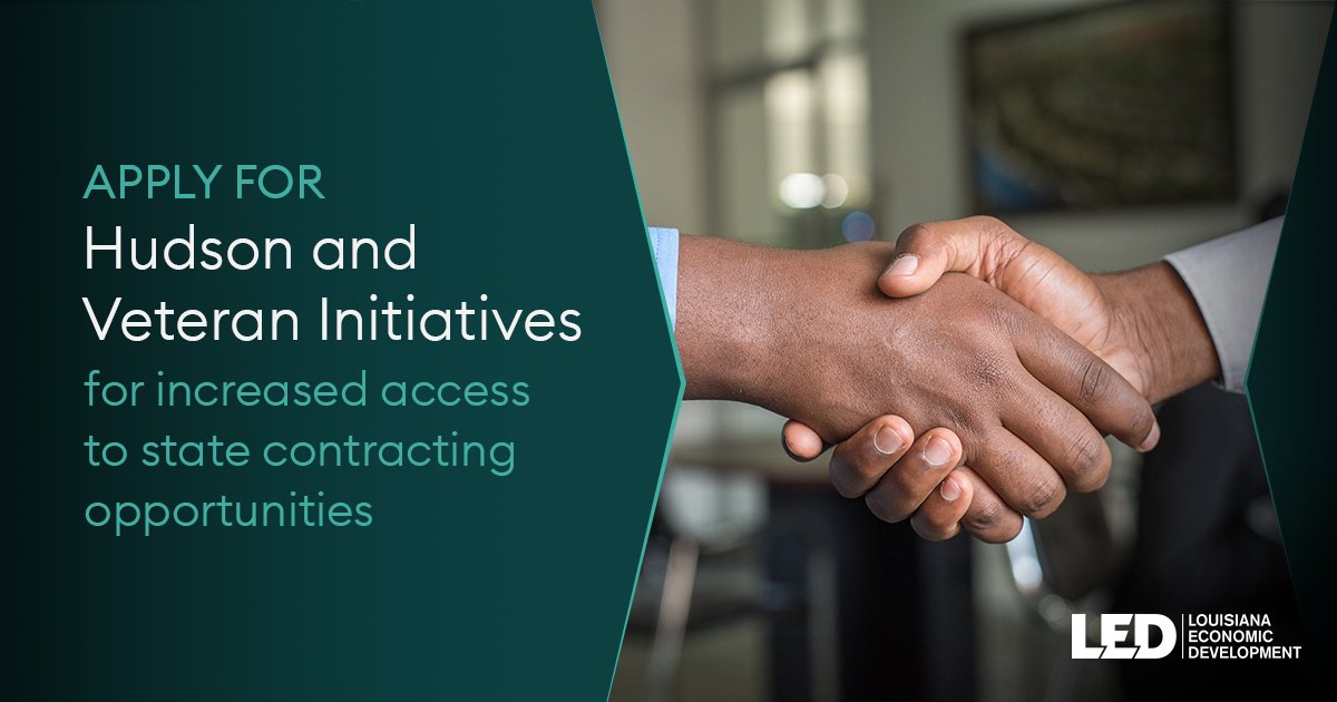 Expand your opportunities. Check out these certification programs designed to help your #Louisiana small business:
Hudson Initiative: ow.ly/nxj250K1BqV 
Veteran Initiative: ow.ly/ORnp50K1BqT 

#LED #SBSPrograms #Veterans