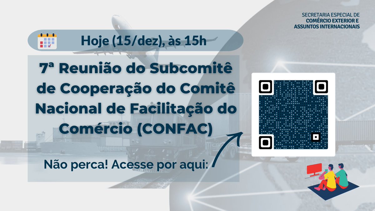 SecintEconomia's tweet photo. #COMÉRCIOEXTERIOR | A 7ª Reunião do Subcomitê de Cooperação do Comitê Nacional de Facilitação do Comércio (CONFAC) acontece hoje (15/12/2022), às 15h00. 

📲 Você poderá acompanhá-la nesse link: https://t.co/8pvzynUWYn. https://t.co/6sP957uFbr