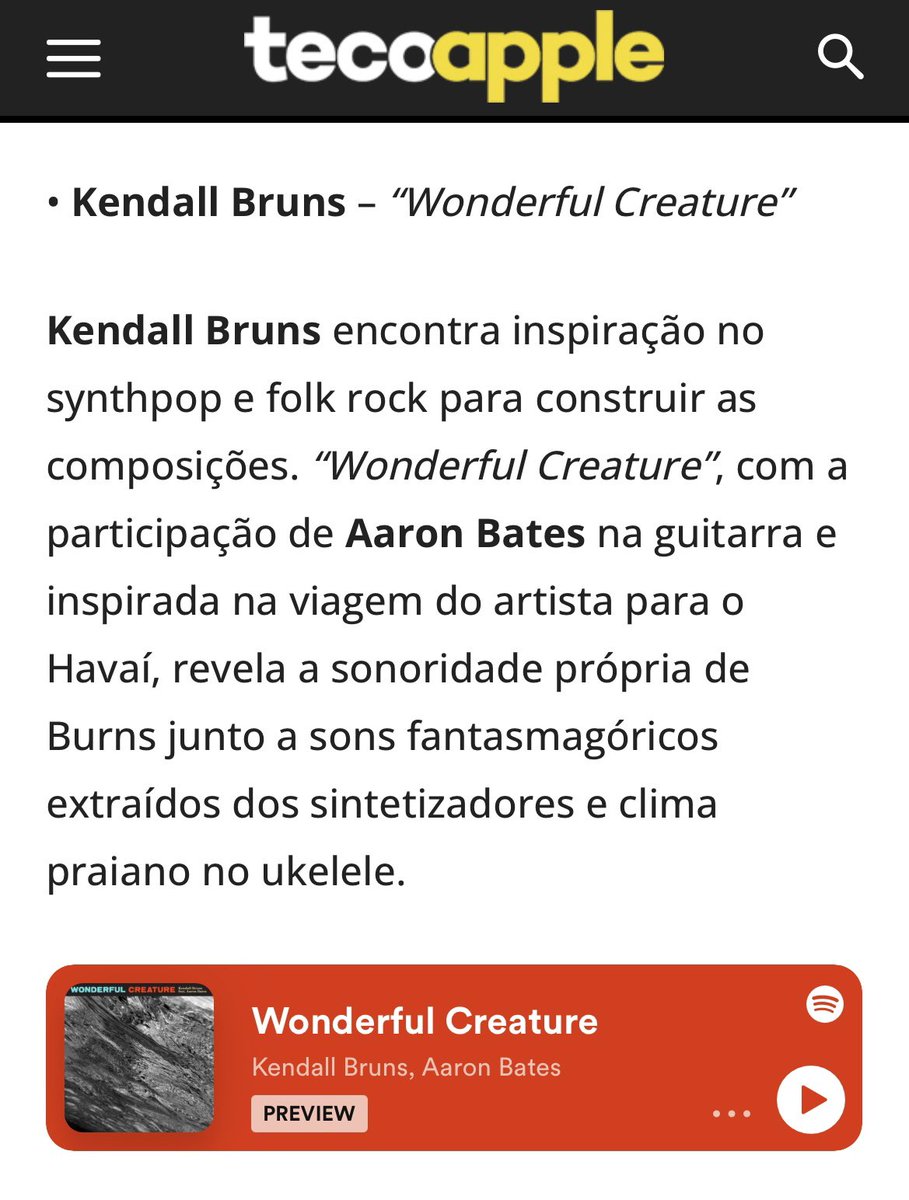 Thanks for the “Wonderful Creature” feat. <a href="/acbatesy/">Aaron Bates</a> mention <a href="/tecoapple/">TECO APPLE</a>