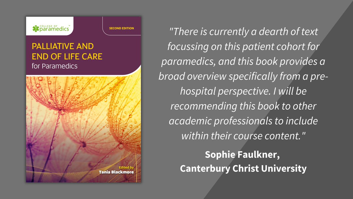 classprofession's tweet photo. 'Palliative and End of Life Care for Paramedics' digs deep into the #ethical and #clinical aspects of working with #palliative patients as a #paramedic.
The book includes 24 case studies, full-colour diagrams and a wide range of clinical information.
https://t.co/IPMbuhA4mF https://t.co/cdX9YfVQmi