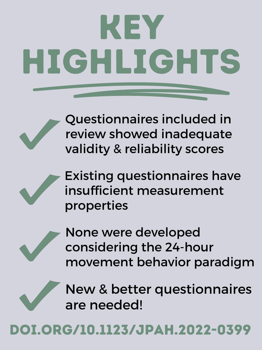 JPAHjournal's tweet photo. Rodrigues et al systematically reviewed the literature on measurement properties of self- and proxy-reported questionnaires measuring 24h movement behaviors in children and adolescents. 

➡️ https://t.co/3eXaBcprzA 

@jorgeencantado @ECarraca @edsrsa @dylancliff_uow et al. https://t.co/RExoa9zKuU