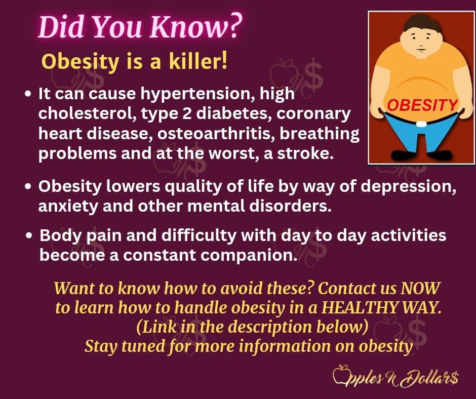 applesndollars's tweet photo. Did You Know?
#110
Obesity.
Click on the link below to enable us to reach you asap!
https://t.co/2ZsVjD0cXI
Follow Apples N Dollars for exciting content!
#applesndollars
#appellant
#hypertension
#obesity
#diabetes
#osteoarthritis
#anxiety
#mentaldisorder
#bodypain https://t.co/BWih6PBWMj