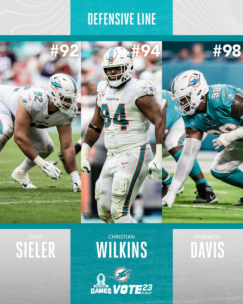 Miami Dolphins (@miamidolphins) on Twitter photo RT to run up the votes for the DL‼️
#ProBowlVote + <a href="/zachsieler/">Zach Sieler</a>
#ProBowlVote + <a href="/cwilkins42/">Cecil 🈲</a>
#ProBowlVote + <a href="/Raekwondavis_99/">Raekwon Davis</a> RT to run up the votes for the DL‼️
#ProBowlVote + <a href="/zachsieler/">Zach Sieler</a>
#ProBowlVote + <a href="/cwilkins42/">Cecil 🈲</a>
#ProBowlVote + <a href="/Raekwondavis_99/">Raekwon Davis</a>