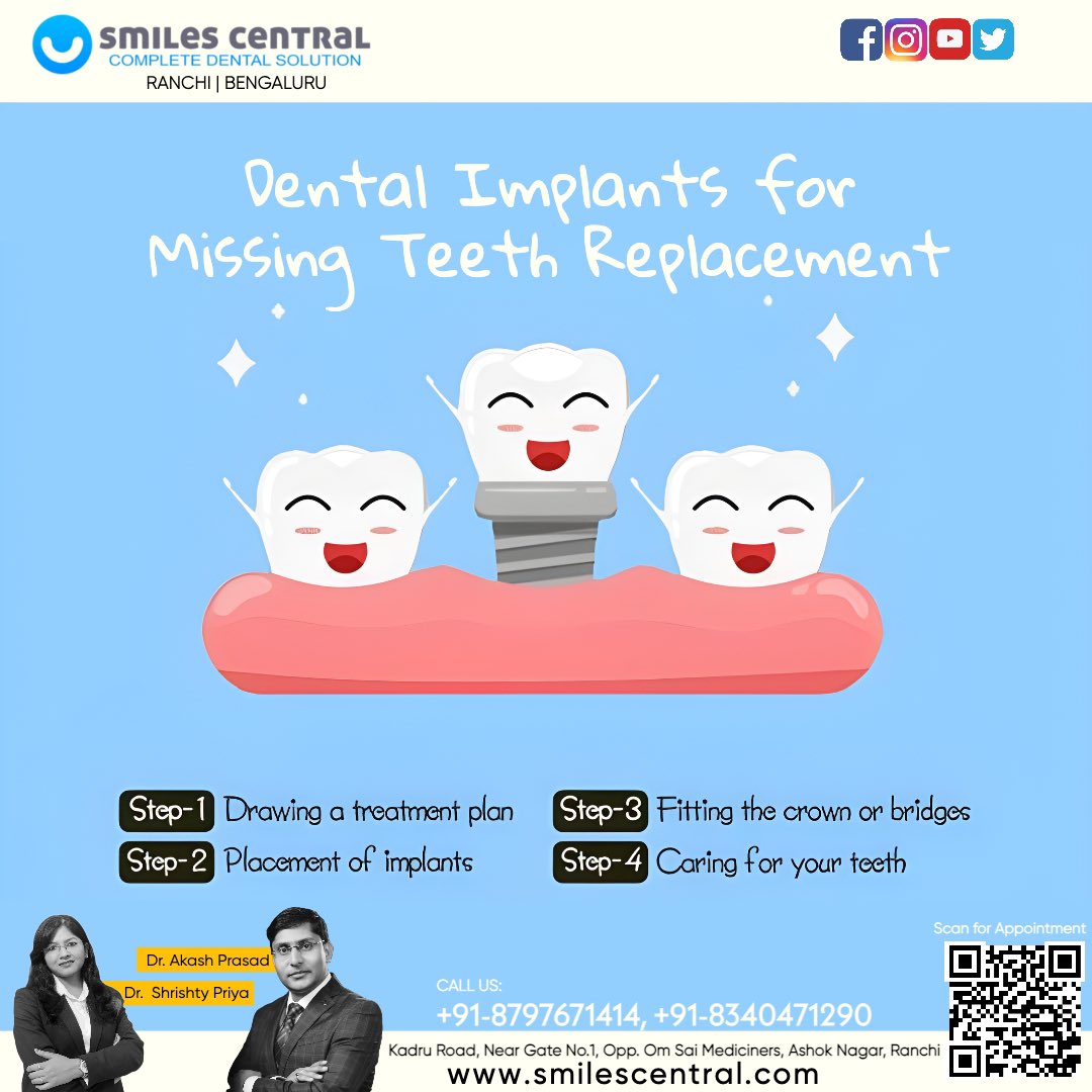 Dental Implants are perfect choice for missing teeth replacement. Safe, comfortable and long lasting.
#dental #implant #Ranchi