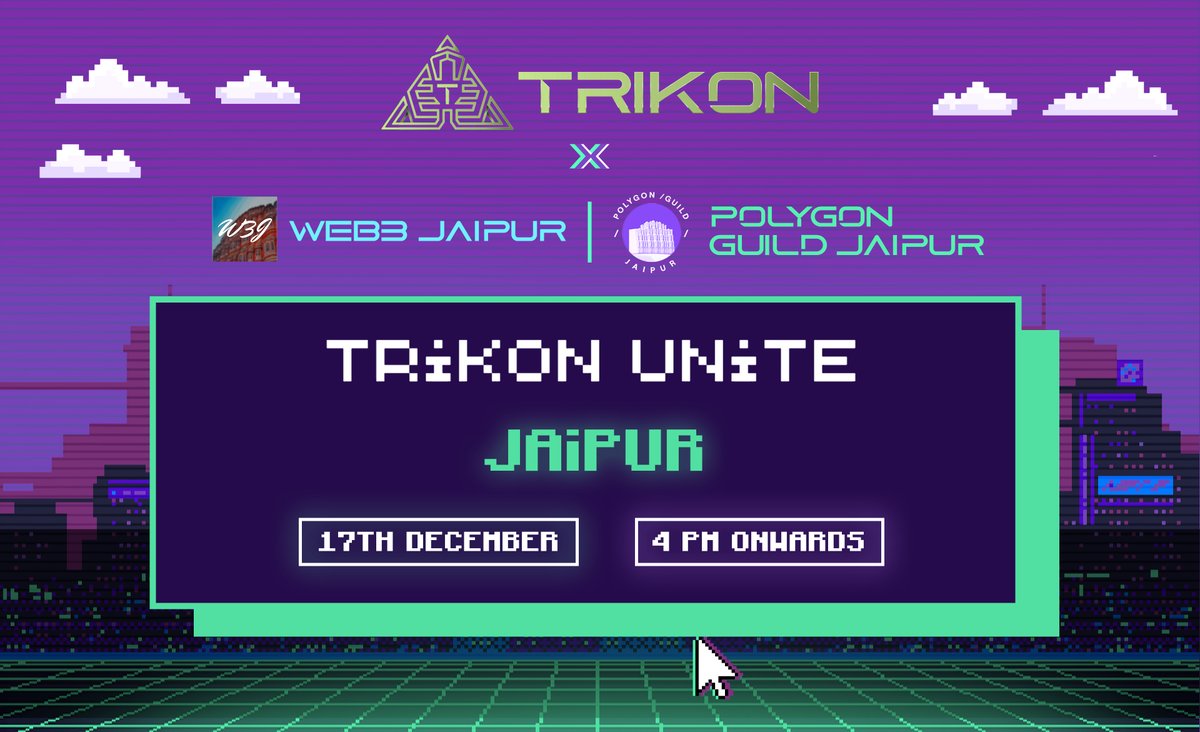 0xTrikon's tweet photo. We're thrilled to announce our partnership with @PolygonJaipur and @web3jaipur for Trikon Unite Jaipur an exclusive and invite-only meetup

📅: 17 Dec (Sat)
🕓: 04:00 PM

Join us:https://t.co/Ba26UfRbfj

#TrikonEcosystem #partnership #Meetup #web3Jaipur #web3gaming #polygonjaipur https://t.co/NVSg6hOVth
