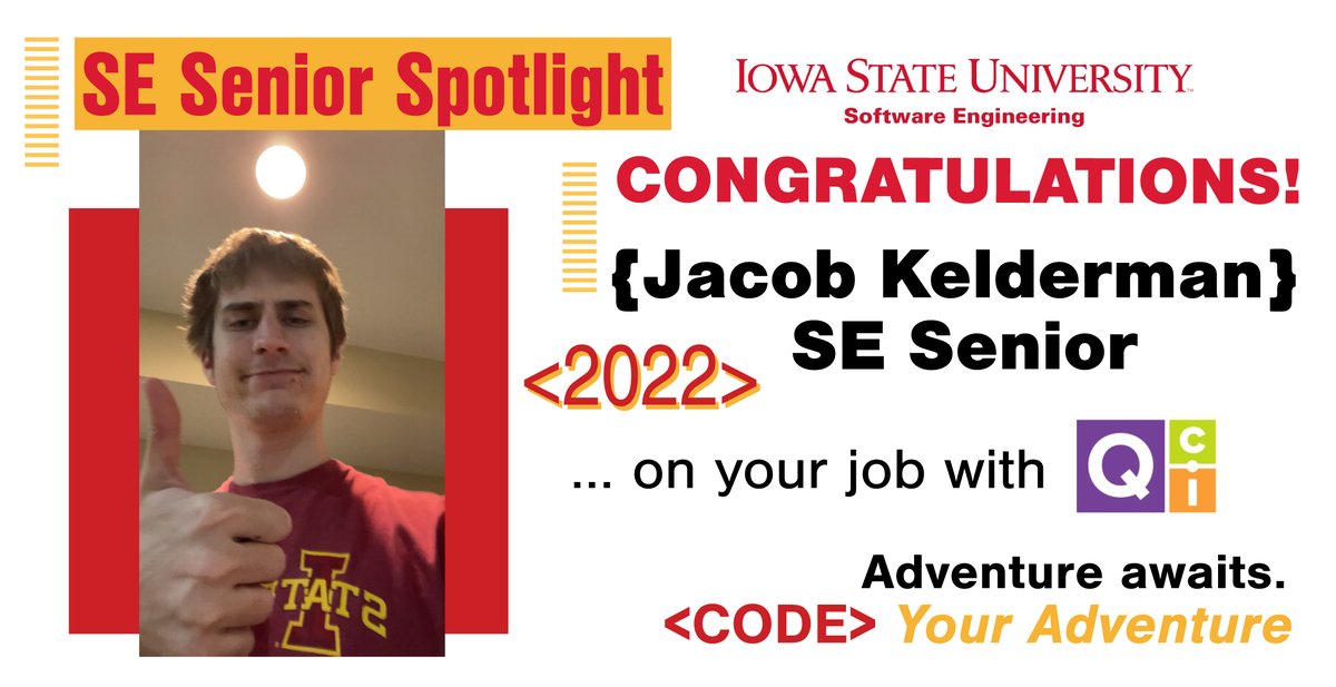 se_iastate's tweet photo. Congrats to @se_iastate Fall 2022 graduates, Jacob, Nathanael, and Jan! They all plan to work for QCI - Quality Consulting, Inc. in West Des Moines, IA post-graduation. We are excited for your next adventures! #CodeYourAdventure #SoftwareEngineering #ThursdayMotivation https://t.co/iHlDI6GoyT