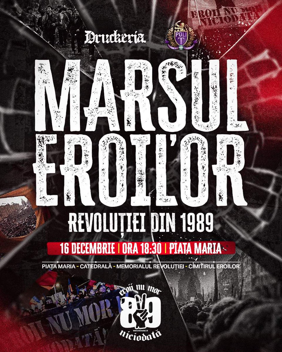 PolitehnicaT's tweet photo. 👊 Whoever forgets is an accomplice!
📆 See you tomorrow, at dusk, in Maria Square, Timișoara.
📄 All the details: 👉 Druckeria Facebook.
📹 Archive, @TeleU_TM: https://t.co/F876Tmxazn

#adifferentclub #Druckeria #Respect89 https://t.co/RBGcwKXpeC