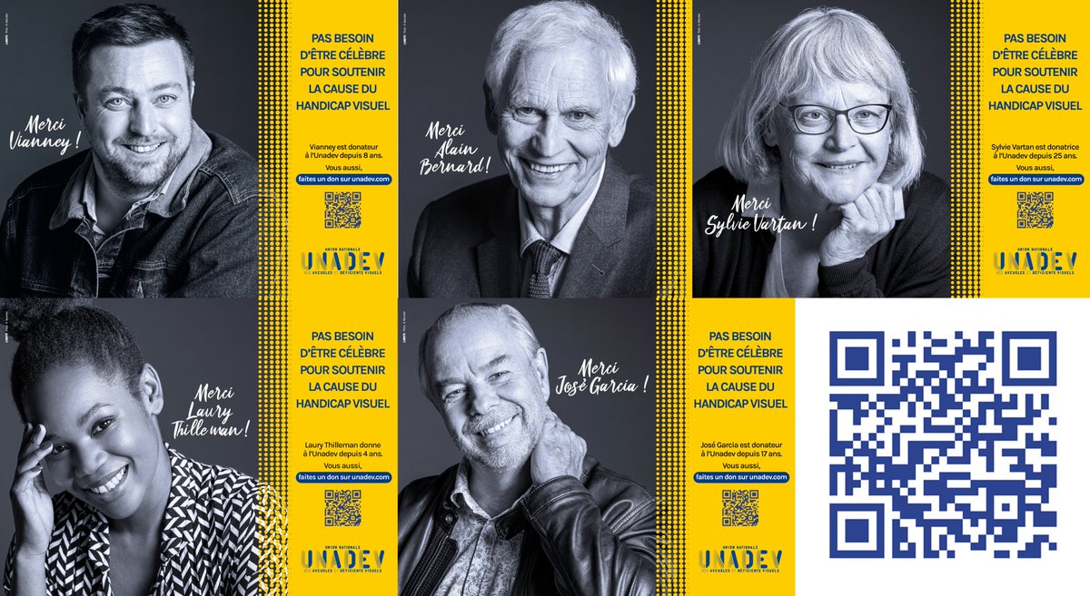 agencelimite's tweet image. &quot;Pas besoin d&apos;être célèbre pour soutenir la cause du #handicap visuel&quot;
📣 Voici le casting XXL de la nouvelle campagne de #communication de l&apos;#UNADEV visible depuis hier en #affichage 4x3 dans les #gares SNCF de huit grandes villes et le #métro parisien
👩‍💻 unadev.com