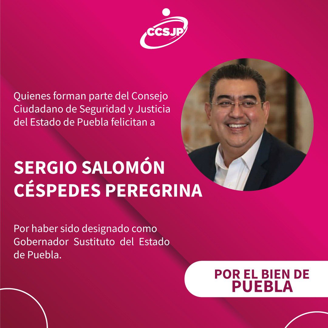 Desde este Consejo Ciudadano deseamos que esta nueva etapa del <a href="/Gob_Puebla/">Gobierno de Puebla</a> a cargo de <a href="/SergioSalomonC/">Sergio Salomón</a> sea de beneficio para las y los poblanos.

Mantenemos la directriz de trabajar en conjunto con el gobierno y la ciudadanía.

#PorElBienDePuebla