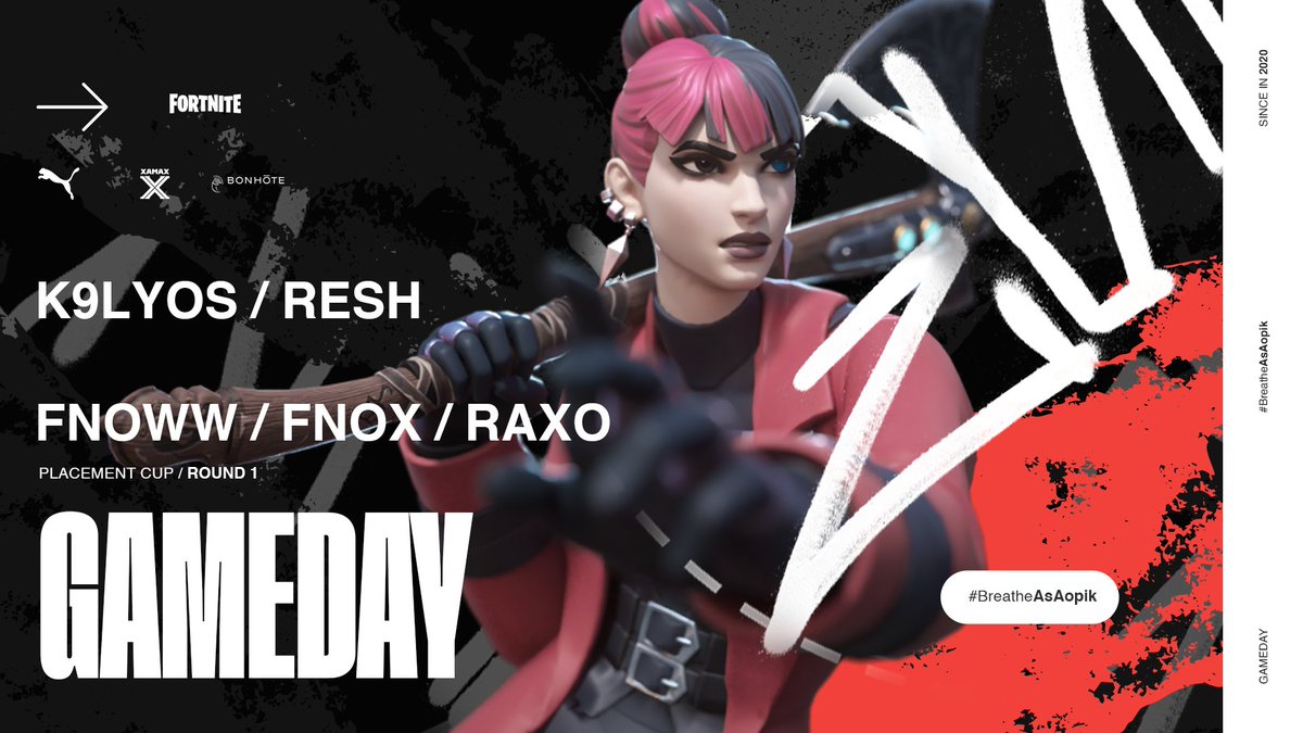 AopikXamax's tweet photo. Ce soir c'est le retour de la compétition sur #Fortnite avec la #PlacementCup !
⛏️ @K9lyoss / @ReshTL
⛏️ @FnowZr / @FNOXFN / @Raxo___
#BreatheAsAopik 🏔️❌ https://t.co/ymHHHEdxmQ