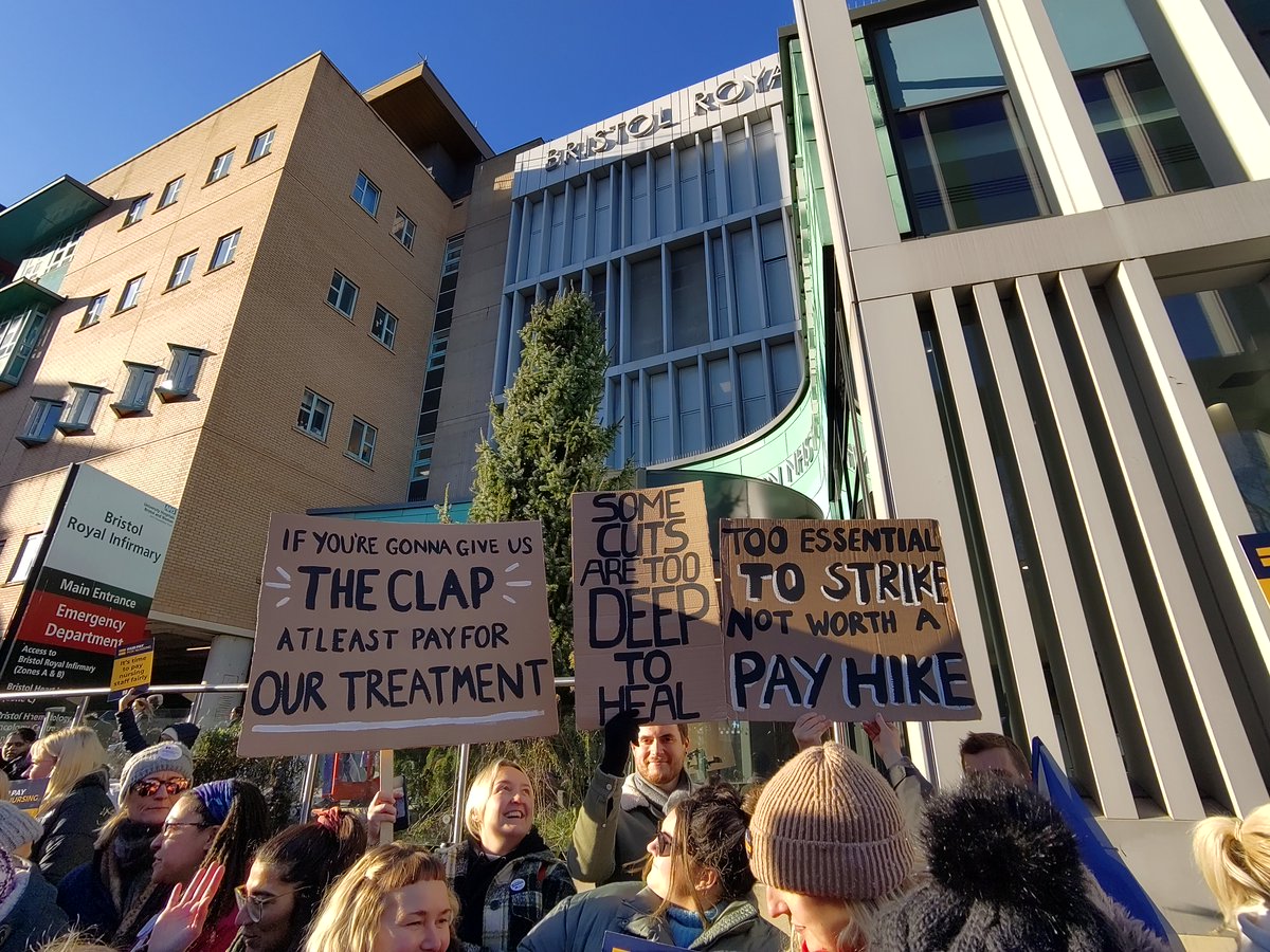 FracturedEther's tweet photo. Some of of the amazing sign game at the #BRI picket lines

#NursesStrike #RCNSolidarity #FairPayForNurses https://t.co/OE9RqF5DBx