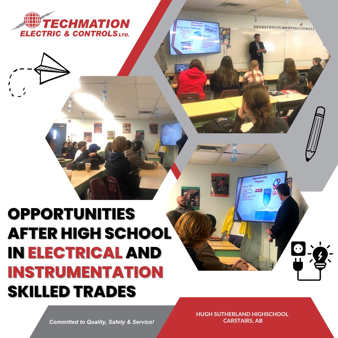 Tech_mation's tweet photo. On November 16th, Roland Polsfut – VP of Operations, and Tyler Smith – Business Development Account Manager, presented to grade 12 students at Hugh Sutherland School in Carstairs
#techmation #education #highschool #electrical #instrumentation #career #opportunities https://t.co/lShFSa1rSr