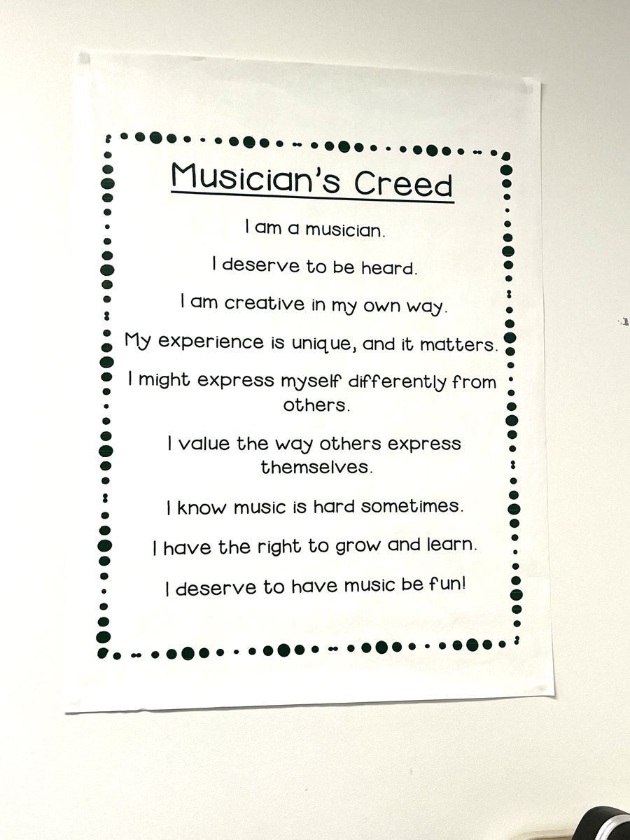 MrsBarrettMusic's tweet photo. #12daysofd30 Day 11: I'd like to give a special thank you to @mrslevin11 for brainstorming ways to change our school-wide "Writer's Creed" into a "Musician's Creed" for my room this year! This poster is one that my students and I look at and think about every day #d30learns https://t.co/vI9z9zHVVz