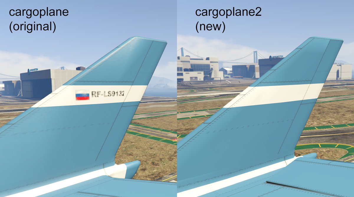 WildBrick142's tweet photo. the only differences between the new and old cargoplanes is the removal of all registration codes and the russian flag (yay Grand Theft Politics! thats totally gonna make the 70y/o war criminal shit himself and back off) and the addition of 3 extra seat nodes for the new missions https://t.co/CGIZ13shuR