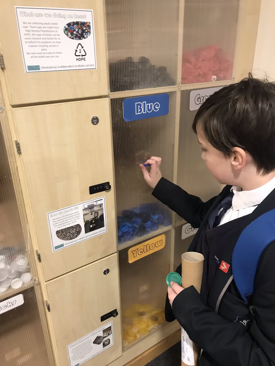 Team Technology’s polymer recycling station is open. Our super collector is donating here every day! We are now collecting bottle caps and milk bottles to recycle into sheets and frisbee’s with our machinery. All donations are more than welcome <a href="/SCA_Community/">Salford City Academy</a> <a href="/Crclarkeandco/">CRClarke</a> #DT