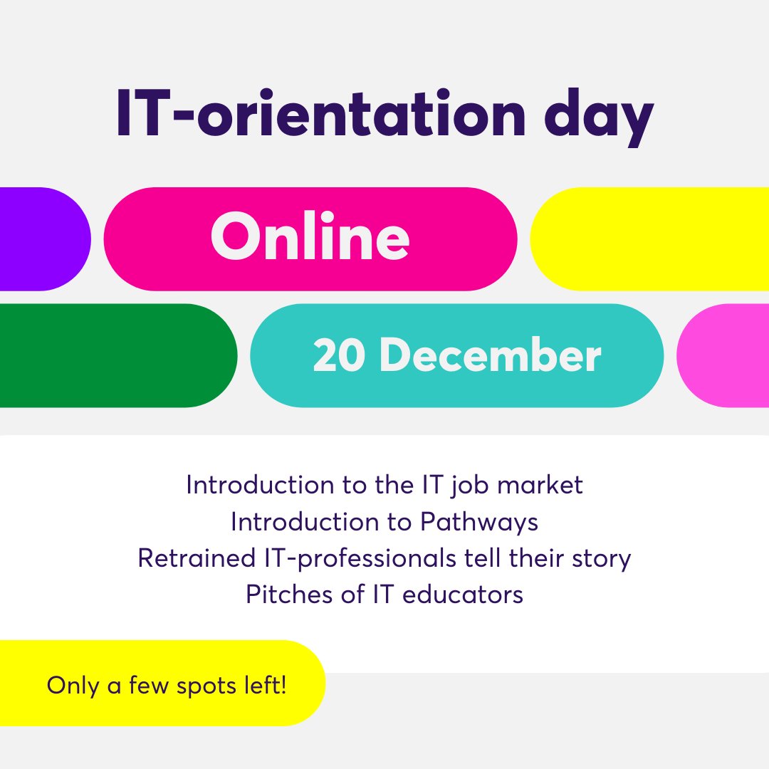 Excited to announce our IT-orientation day in English! Join us on Dec. 20th to learn about IT and the career possibilities for you. Free and online via Zoom. 52 spots already taken. Register here: mailchi.mp/75f16a6e818e/i…